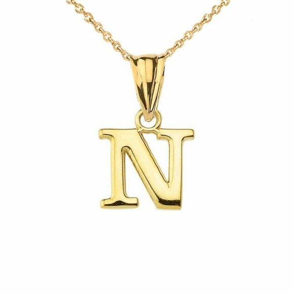 10k Solid Gold small Mini Initial Letter N pendant Necklace